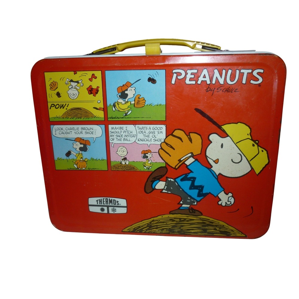 Vintage 1965 Peanuts Snoopy Charlie Brown Metal Lunch Box Only Red